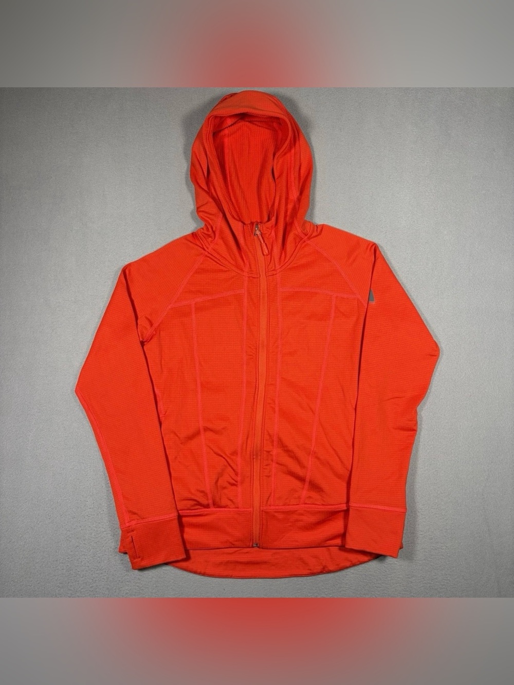 Eddie Bauer First Ascent Jacket Womens Large Orange Grid Fleece Full Zip Hoodie